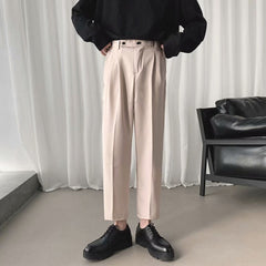 Hearujoy Korean Men Casual Suit Pants Dropping Feel Loose Straight Ankle-Length Pants Spring Summer Youth Fashion cropped Trousers