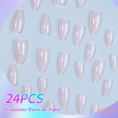 YICKYUE - 24pcs almond nail, glitter fake nail, press nail, suitable for women and girls to wear daily party Family party (each box with j
