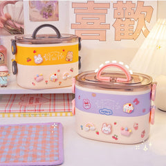 Kawaii Lunch Box For Girls Women Cute Plastic Picnic Bento Box Microwavable Portable Food Container For Adults Work Kids School