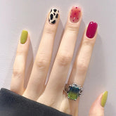 Wholesale Cow Pattern Design Nail Art Summer Small Fresh False Nails Wearable Glitter Sequins Fake Nails Full Cover Nail Tips