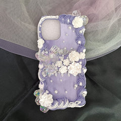 Handmade Customized Case For Samsung Galaxy S21 FE DIY Phone Cover S22ultra Bowknot Flower bling pearl cream shell S20 Girl gift
