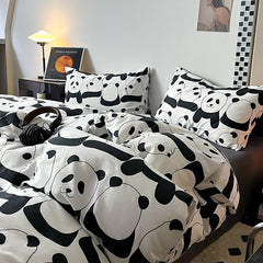 Yickyue Black Series Print King Queen Twin Full Sizes Bedding Sets Pure Cotton Bedclothes Pillowcases Bed Linens Bedding Flat Sheet Set