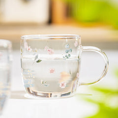 Coffee Mug Borosilicate Glass Creative Flower Pattern Tea Water Breakfast Cup with Handle Home Transparent Drinking Glasses