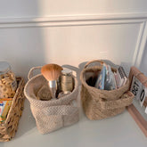 Cutelife Woven Linen Small Storage Basket Kitchen Bedroom Accessories Organizer Baskets Makeup Brush Folding Decorative Baskets