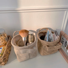 Cutelife Woven Linen Small Storage Basket Kitchen Bedroom Accessories Organizer Baskets Makeup Brush Folding Decorative Baskets