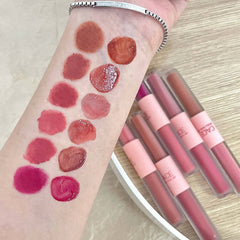 Yickyue 2 In 1 Dual Head Ultralight Misty Velvet Lip Gloss Non-cracking Makeup Lip Mud Long-Lasting Waterproof Matte Lipstick