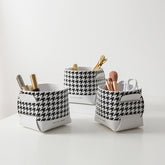 Shoe Cabinet Entrance Key Desktop Storage Box PU Leather Houndstooth Cosmetics Brush Lipstick Jewelry Storage Sundries Basket