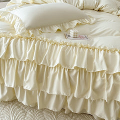 Yickyue Bed Linen Elegant Bedding Sets Luxury Princess Cotton Ruffle Duvet Cover Set Bed Skirt and Pillowcases Comforter Bedding Sets