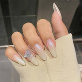 24pcs Aesthetic Milk White Color Aurora Butterfly Decor Fairy Temperament Long Style Waterproof Detachable Fake Nails TY