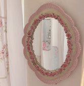 YICKYUE - Stand Desktop Mirror Large Home Decoration Elegant Environmentally Pink Vintage Baroque Wall-Mounted Mirror for Bedroom Artistic