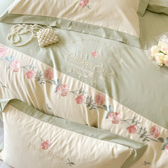 Yickyue - Vintage Floral Soft Brushed Cotton Embroidery Bedsheets Set