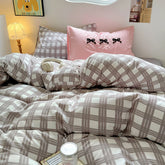 YICKYUE - Kawaii Plaid Print Bedding Set