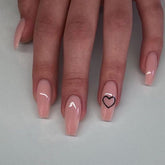 24Pcs Middle Length Ballerina Nude Pink Color False Nails Design With Heart Pattern DIY Artificial Fake Nails With Press Glue