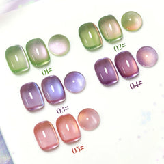 YICKYUE - 1/5PCS SS25 Cat Eye Gel Polish w/Glass Beads & Crystal, 5 Colors Salon DIY Nail Supplies Kit for Pro Nails Manicure