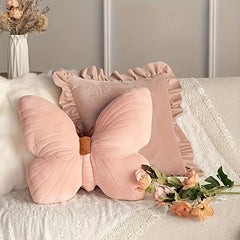YICKYUE - 2 Pink Velvet Butterfly Pillow, Bedside Pillow, Soft and Full Filled Cushion, Suitable for Bedroom and Living Room, Garden Sofa Decoration