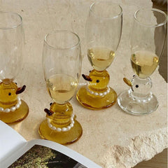 YICKYUE - Duck Pearl Necklace Glass, Goblet Mug, Champagne, Cocktail, Transparent Wine Cup, Barware Table Decor, Borosilicate Glass Cute