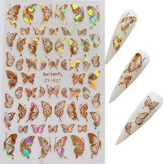 1pcs Laser Gold Silver Butterfly design 3d Nail Stickers Fall Nail Transfer Decals 3D Glitter Tattoo Manicure Nail Art Decor