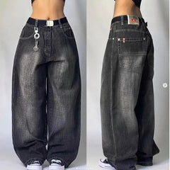 Hearujoy 90s Streetwear 2024 American New Fashion Letter Print Baggy Jeans Female Y2K High Street Harajuku Gothic High Waist Wide Leg Wide Trousers 1017