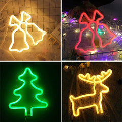 W&G Christmas Decoration Ins LED Neon Lights Christmas Tree Elk Bells Modeling Night Lights Home Decoration Atmosphere Lights