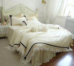 YICKYUE - French elegant fairyfair lace bedding set,full queen king vintage ruffled solid home textile bedspread pillow case duvet cover