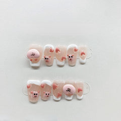 Yickyue Pink Piggy Pure Handmade Wearable fake Nails Cute Medium Length T False Nails Patches Easy To Remove For Girls Artificial Nails
