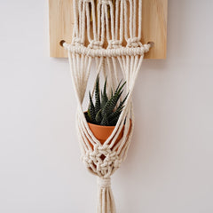 Air Plant Hanger Macrame Wall Hanging Boho Wall Plant Flowers Holder Wooden Shelf Home Decor for Farmhouse Garden Decoration