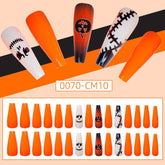 30Pcs/Box Artificial Halloween Pattern Nail Seamless Removable Fake Nails Capsul Super Long Ballerina Press on Nails Tip