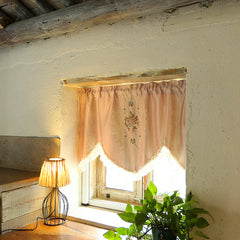 YICKYUE - Korean Pink Short Curtain Retro Rose Lace Bow Cotton Window Valance Home Decorative Short Kitchen Curtain Door Half Curtain