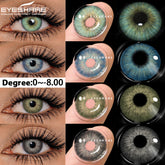 YICKYUE - 1pair Myopia Lenses Color Contact Lenses for Eyes With Diopters Prescription Lenses Yearly Green Lenses Blue Eye Lenses