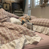 YICKYUE - Vintage geometric plaid bedding set,single double cotton twin full queen King home textile bed sheet pillow case duvet cover