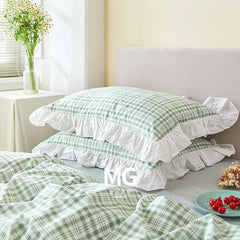 Plaid design ruffle pilowcase fresh cotton pillow cases princess home decoration bedding accessories pillow sham pillow cover