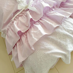 YICKYUE - Korean Style Lace Ruffles Sweet Cute Girl Design 100% Cotton Bedding Set Single Queen King Duvet Cover Set Bed Skirt Pillowcases