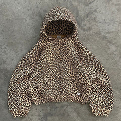Hearujoy 90s Streetwear Y2K Retro 2 Piece Set Leopard Pattern Streetwear Men Women Trendy Harajuku Boxy Pullover Zipper Hoodie Oversized Track Pants Set