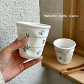 YICKYUE - French Retro Basket Flower Ceramic Coffee Cup Hand-held Latte Cup Teacup