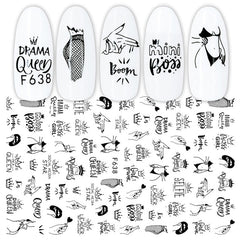 1PC 3D Nail Stickers Black Heart Love Self-Adhesive Slider Letters Nail Art Decorations Stars Decals Manicure Accessories