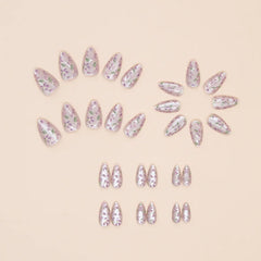 Yickyue 24Pcs Purple Cat's Eye Press on Almond Nails with Delicate Floral Designs Romantic Fasle Nail Tips for Women&Girls Elegance Wear