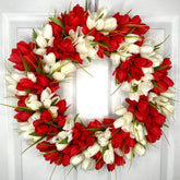YICKYUE Simulation Tulip Wreath For Front Door Artificial Wreath Wedding Decoration Round Rattan Wreath Decor For Door Garden