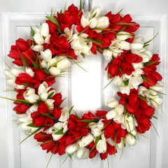 YICKYUE Simulation Tulip Wreath For Front Door Artificial Wreath Wedding Decoration Round Rattan Wreath Decor For Door Garden
