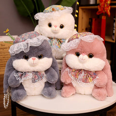 Lovely Rabbit & Penguin Plush Backpack Kawaii Animal Messenger Bag Pearl Chain Stuffed Soft Pillow for Girls Xmas Valentine's