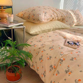 Yickyue Chic Shabby Floral Duvet Cover with Bed Sheet Pillowcases Twin Queen Family Soft 100%Cotton Floral Bedding Set for Girls Women