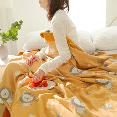 Yickyue New cartoon lion throw blanket Kawaii summer adult kids Bedspread gauze quilt single double comfortable sofa blanket soft cotton