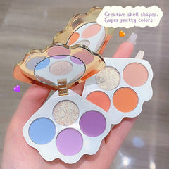 Yickyue 4 Colors Shell Design Eyeshadow Palette Glitter Pearly Eye Shadow Palette Purple Blue Charming Eyes Make Up Palette Maquiagem