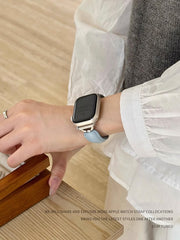 YICKYUE - Luxury Leather Band For Apple Watch Ultra 10 9 8 SE 7 6 5 Women Metal Bracelet Strap For iWatch 38mm 40 41mm 42mm 45mm 46mm 49mm