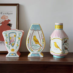 YICKYUE - Ceramic Vase Nightingale and Rose Art Homestay Ornaments Pastoral Flowers Birds Home Decoration Living Room Desktop Office Vase
