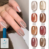 YICKYUE - 1-8PCS 12ML Maillard Brown Cat Eye Gel Nail Polish 2025 Autumn And Winter Popular Flash Glass Bead Nail Polish Nail Art Supplies