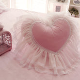 YICKYUE - Lace Love Heart-Shaped Cushion, Coral Velvet Sofa Bed Room Decor with Filling, Korean Garden, Princess Girl Gift, FG164