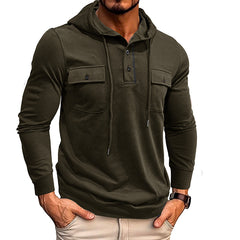 Hearujoy Vintage Men Cotton Hoodie Sweatshirt Fall Casual Loose Long Sleeve Sports Pocket Hooded Pullovers Fashion Solid Tops Streetwear