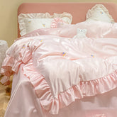 Yickyue - Comfortable and Soft Sweet Style Satin Bedding Set 4 Pcs