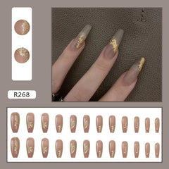 24pcs Artifical Nails Fake Wearable Nail Tips Long Detachable Press on Nails Fake Nail Gold Flash Finished Nail Ballet