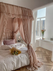 YICKYUE - Palace Mosquito Net with U-shaped Track Frame Romantic Lace Shading Bed Curtain Canopy Nets Three-door Bedcover Home Decoration